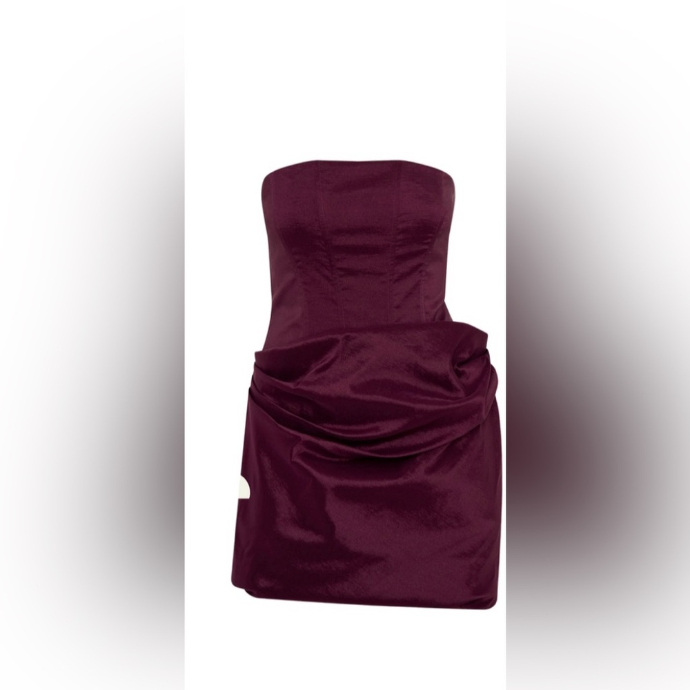 Elegant Strapless Burgundy Dress by Meshki
